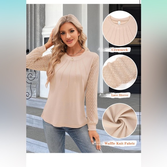 NWT Blooming Jelly Women's Waffle Knit Top With Lace Long Sleeves Sz L - Picture 2 of 3